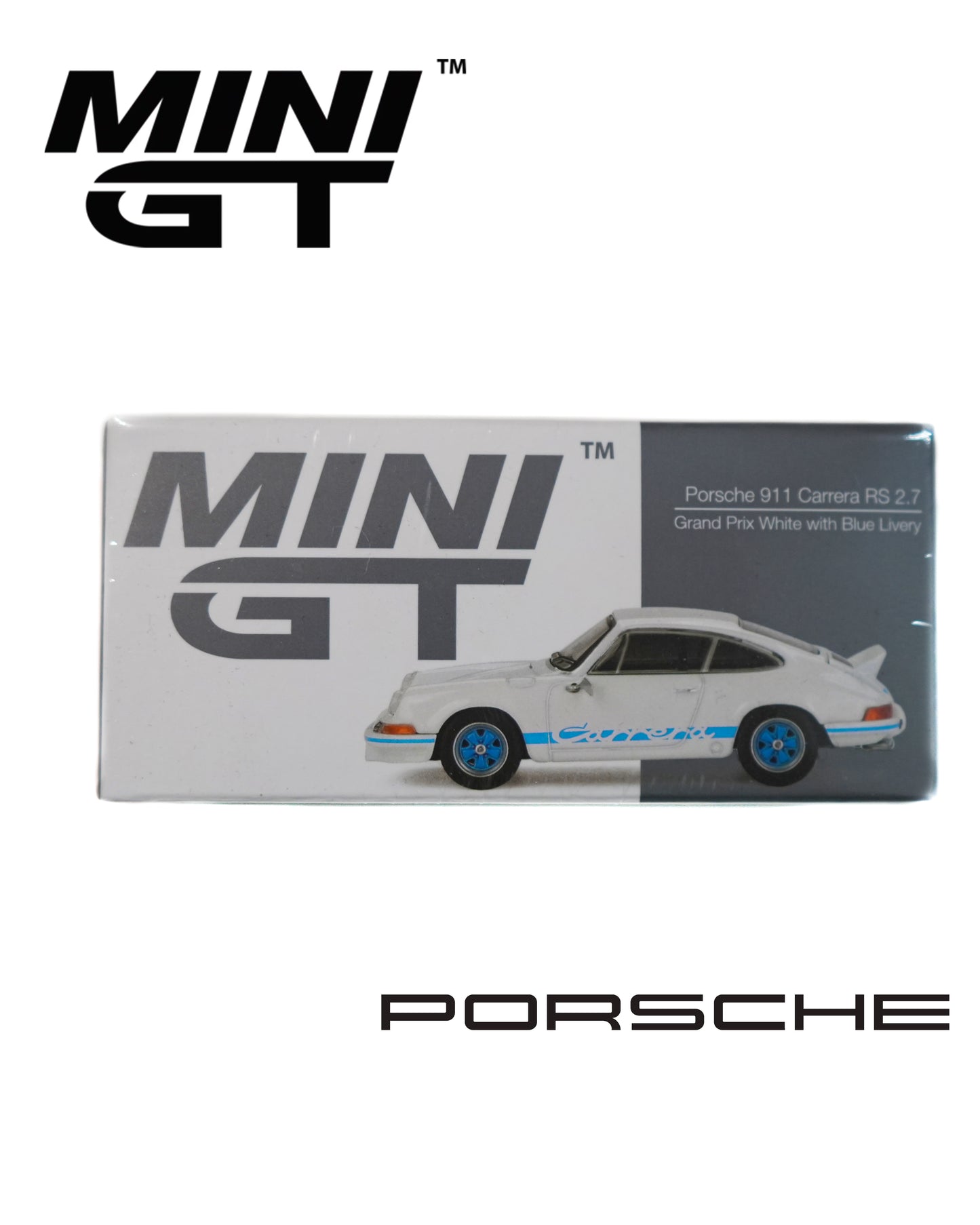MiniGT 1:64 Porsche Carrera RS 2.7 - White & Blue - Serial #715