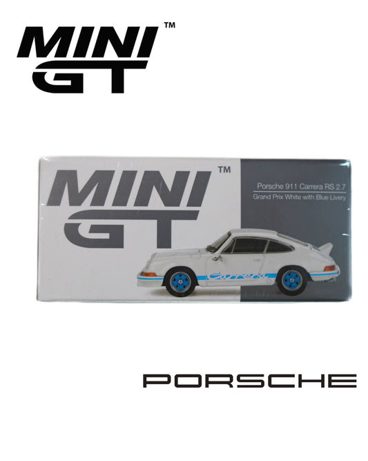 MiniGT 1:64 Porsche Carrera RS 2.7 - White & Blue - Serial #715